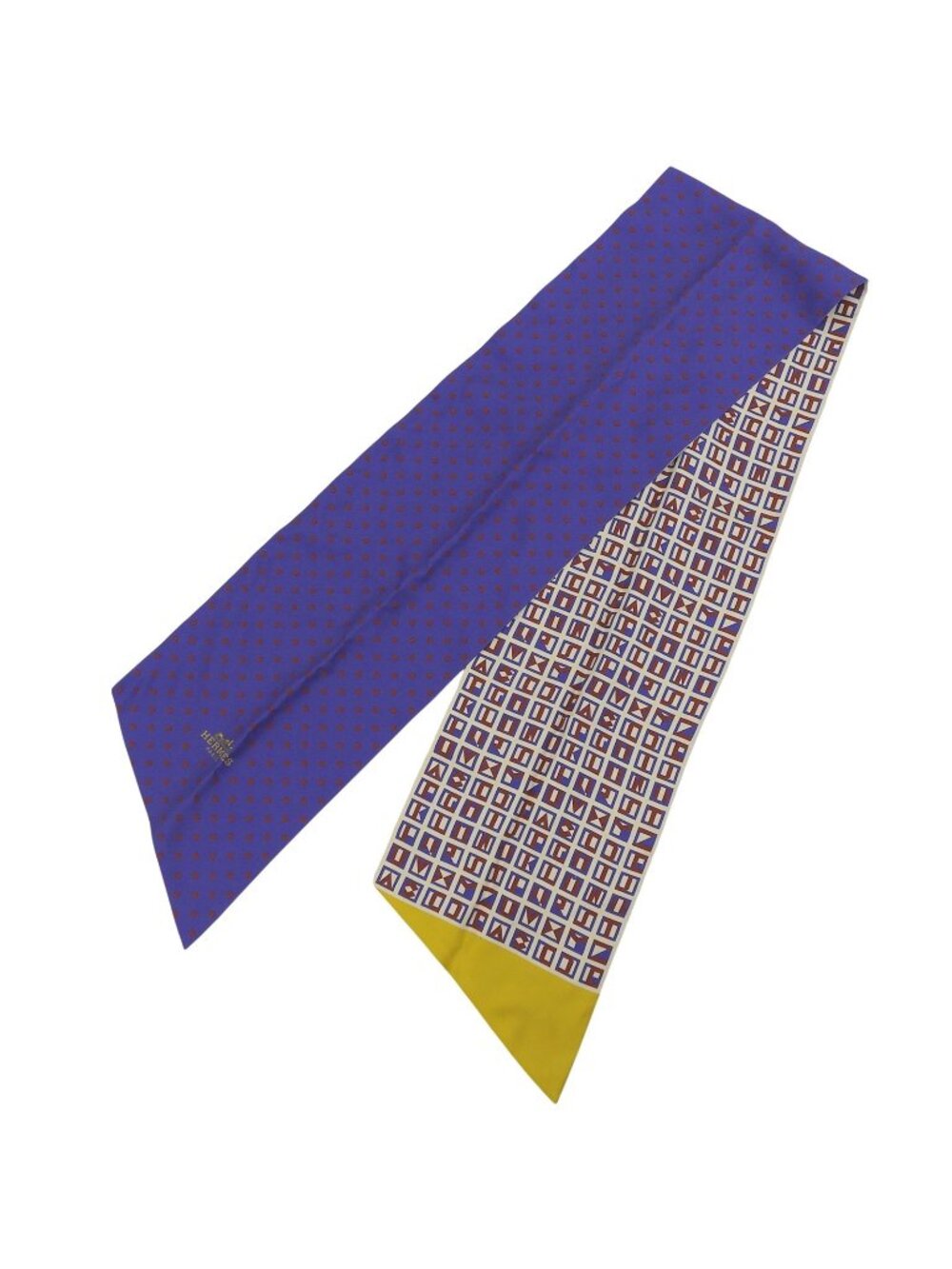 Hermes Maxi Twilly Cut Lettres Et Pois Silk 100% Scarf Blue Red